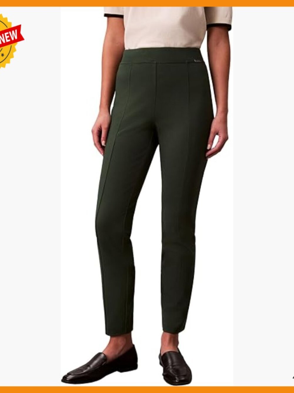 Skinny Ponte Pants High Rise Elastic Waistband Logo Plaque